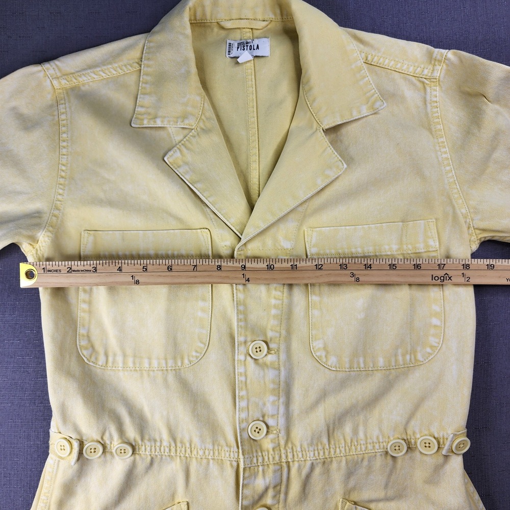 Pistola Yellow Denim Romper Womens Small Acid Wash Utility Button Front Playsuit - Picture 5 of 14